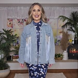 Jean Shacket With Fringe On The Pockets